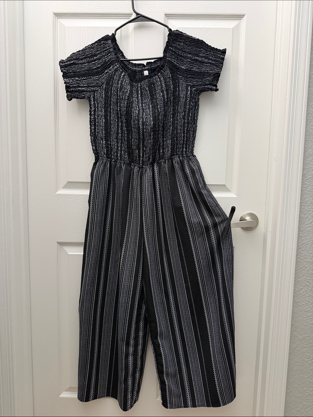Xhilaration Black and Gray Striped Jumpsuit